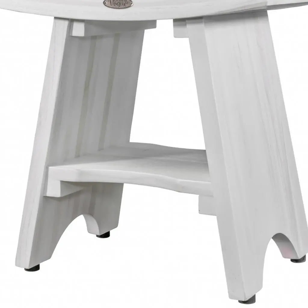 Compact Curvilinear Teak Shower Outdoor Bench With Shelf In Driftwood Finish Homeroots Bed & Bath