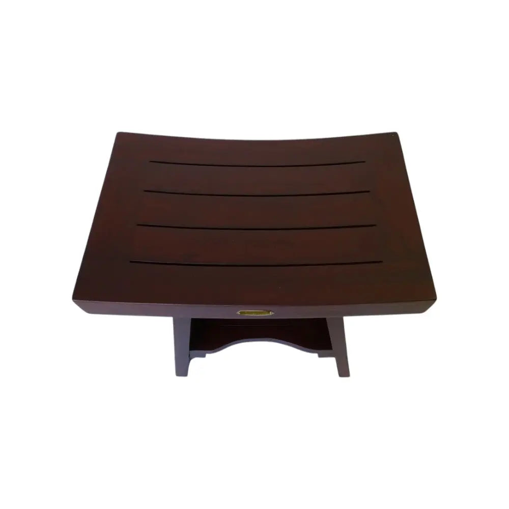 Compact Curviliniear Teak Shower Outdoor Bench With Shelf In Brown Finish Homeroots Bed & Bath