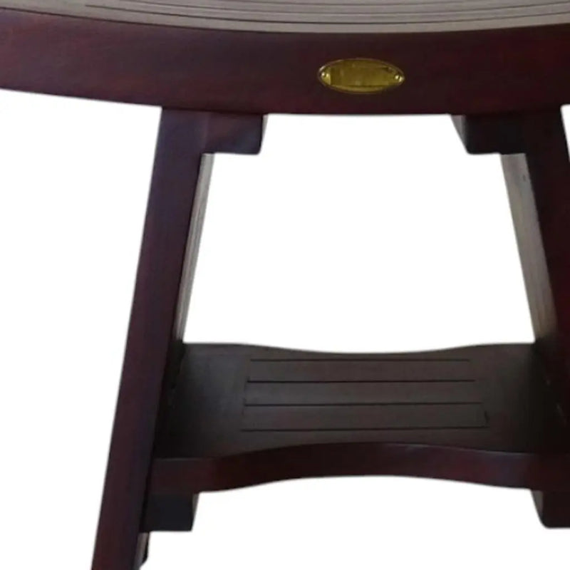 Compact Curviliniear Teak Shower Outdoor Bench With Shelf In Brown Finish Homeroots Bed & Bath
