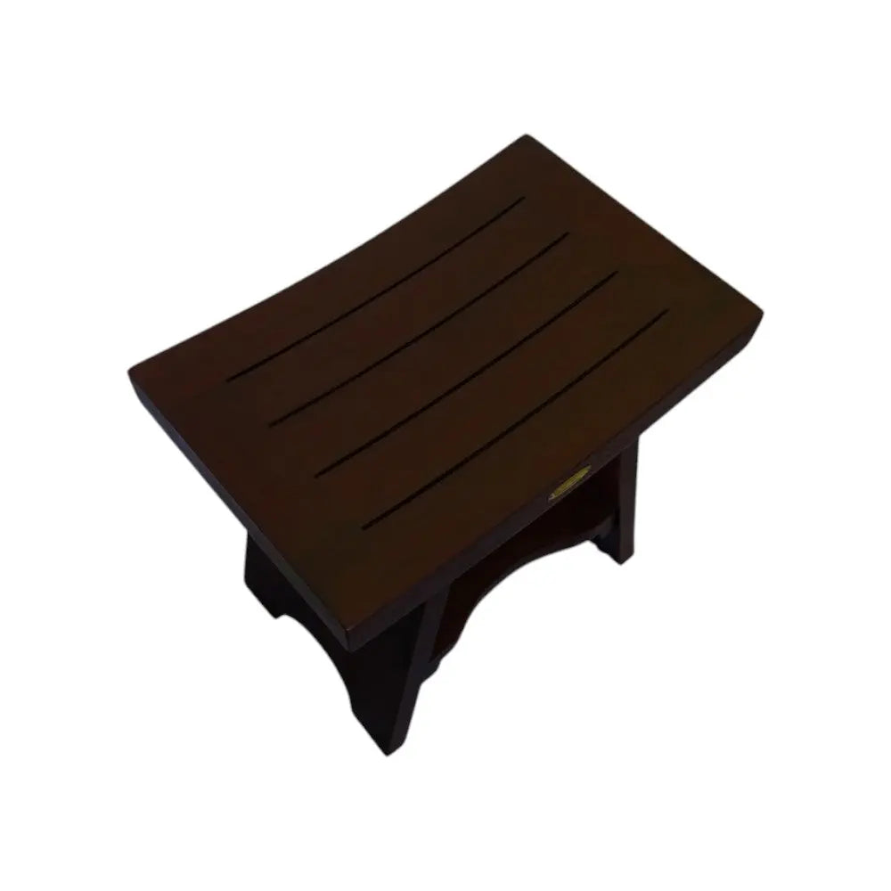 Compact Curviliniear Teak Shower Outdoor Bench With Shelf In Brown Finish Homeroots Bed & Bath
