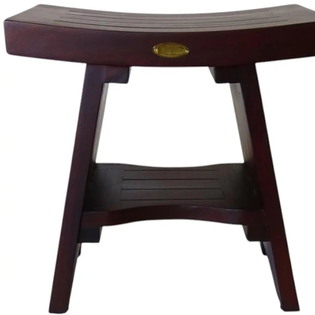 Compact Curviliniear Teak Shower Outdoor Bench With Shelf In Brown Finish Homeroots Bed & Bath