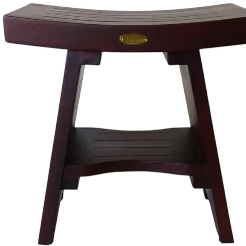 Compact Curviliniear Teak Shower Outdoor Bench With Shelf In Brown Finish Homeroots Bed & Bath
