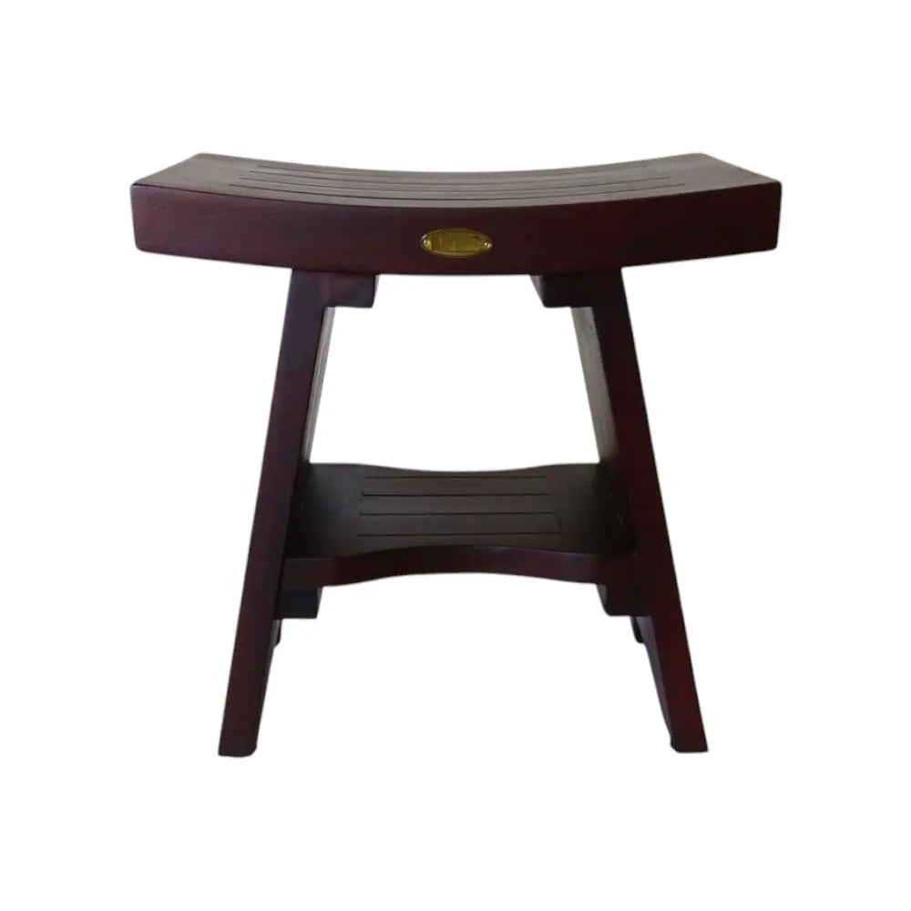 Compact Curviliniear Teak Shower Outdoor Bench With Shelf In Brown Finish Homeroots Bed & Bath