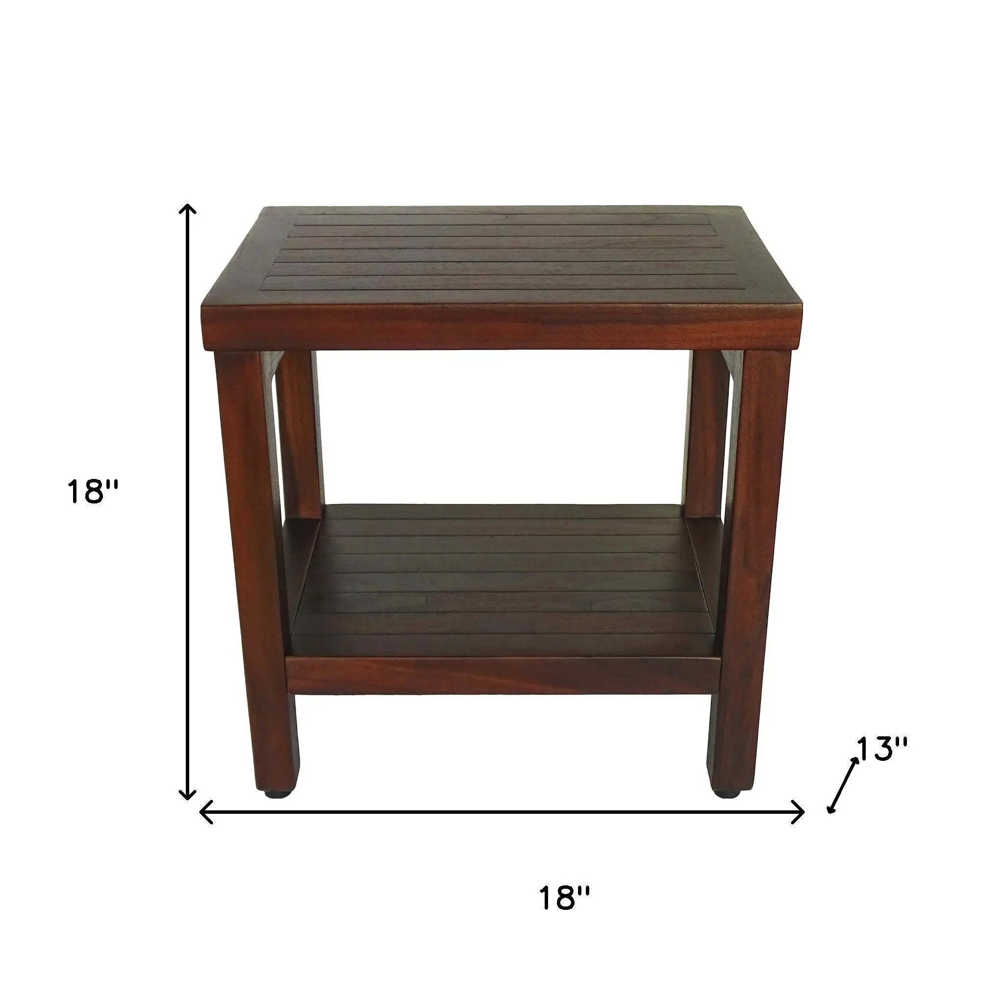 Compact Rectangular Teak Shower Or Outdoor Bench With Shelf In Brown Finish Homeroots Bed & Bath