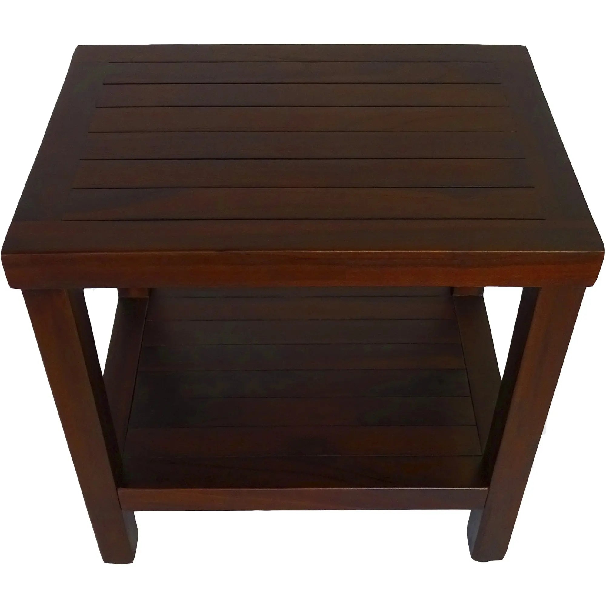 Compact Rectangular Teak Shower Or Outdoor Bench With Shelf In Brown Finish Homeroots Bed & Bath