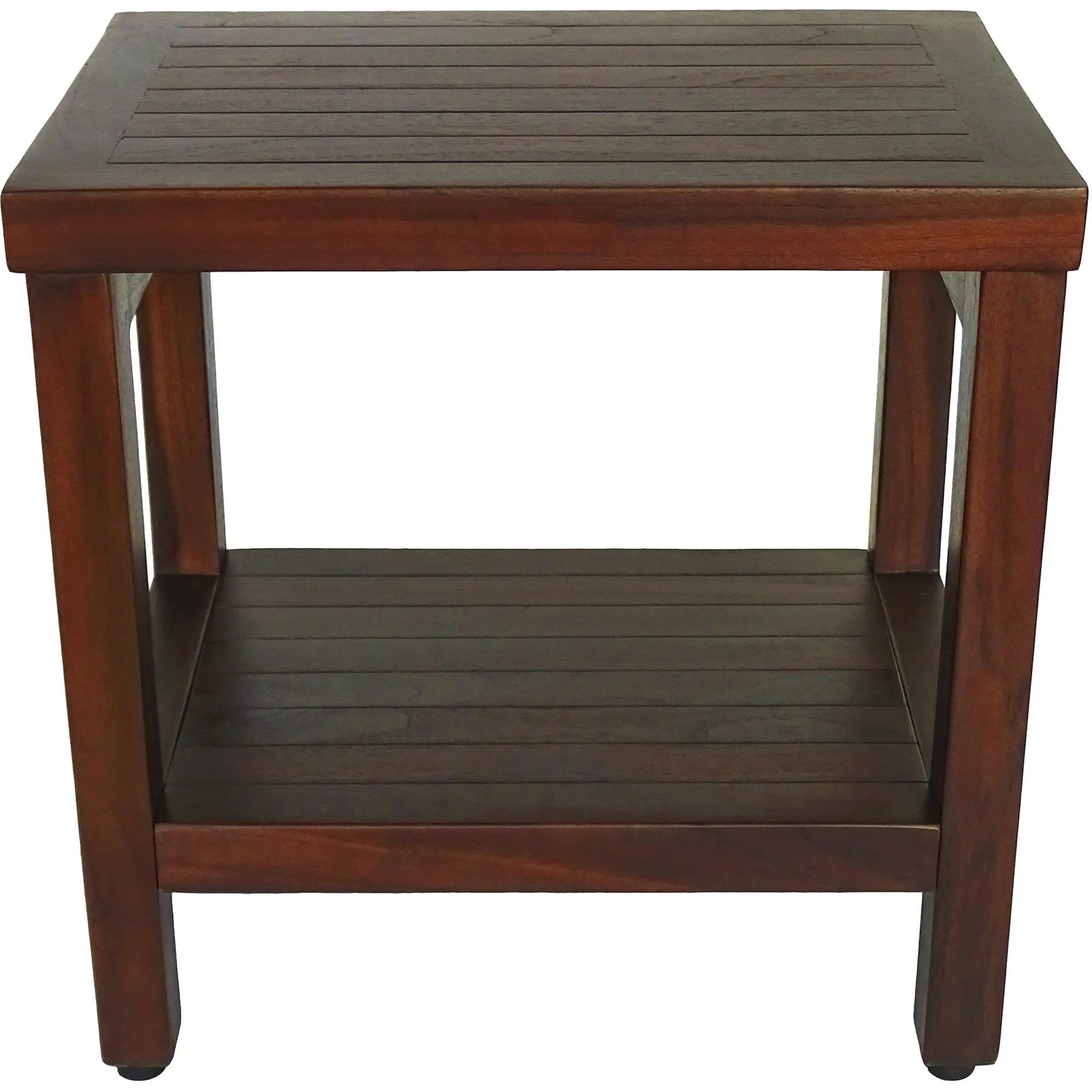 Compact Rectangular Teak Shower Or Outdoor Bench With Shelf In Brown Finish Homeroots Bed & Bath