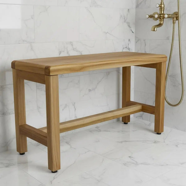 Compact Rectangular Teak Shower Outdoor Bench In Natural Finish Homeroots Bed & Bath