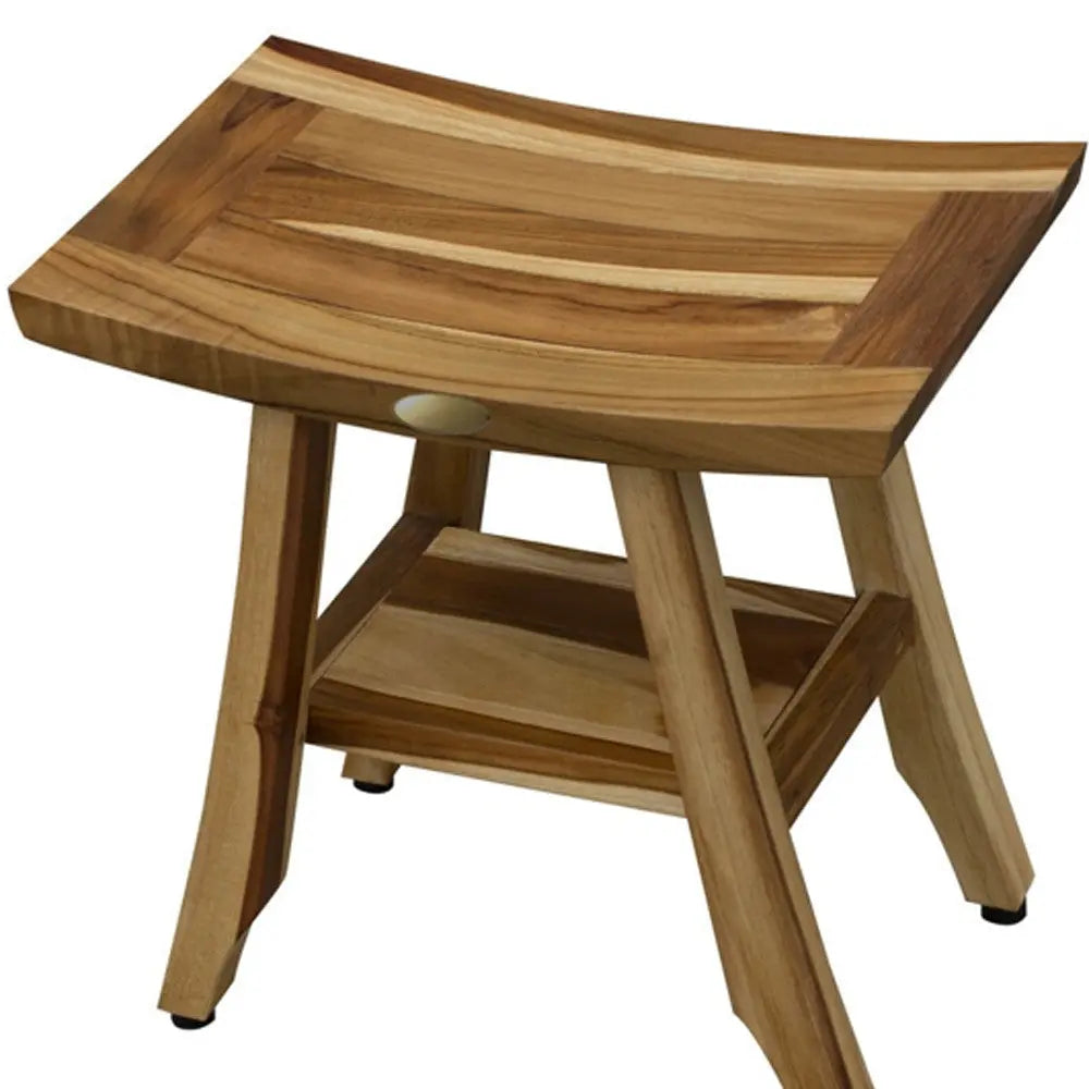 Compact Rectangular Teak Shower Outdoor Bench With Shelf In Natural Finish Homeroots Bed & Bath
