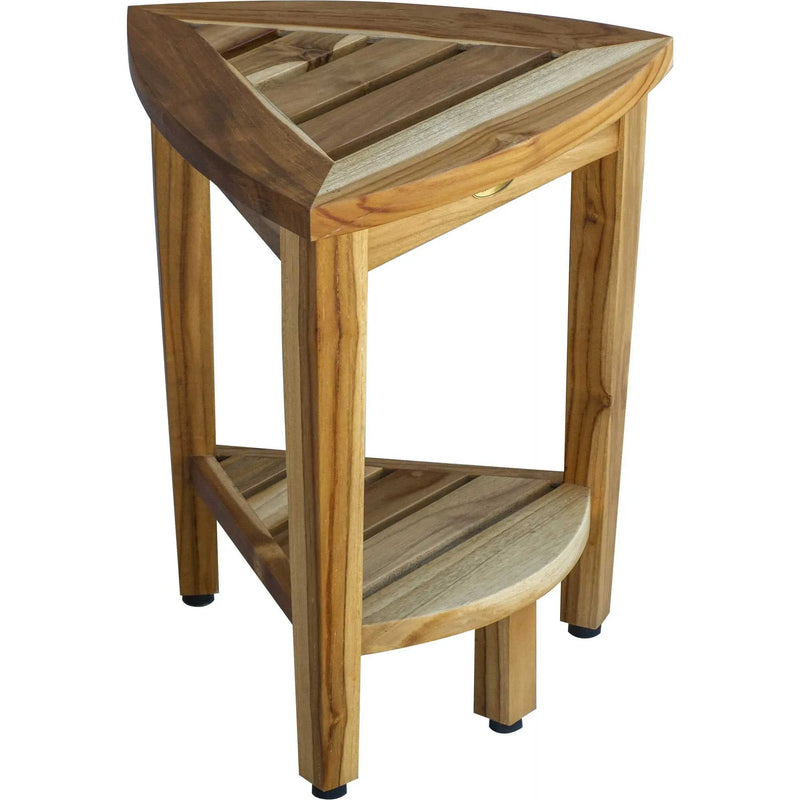 Compact Teak Corner Shower Or Outdoor Bench With Shelf In Natural Finish Homeroots Bed & Bath