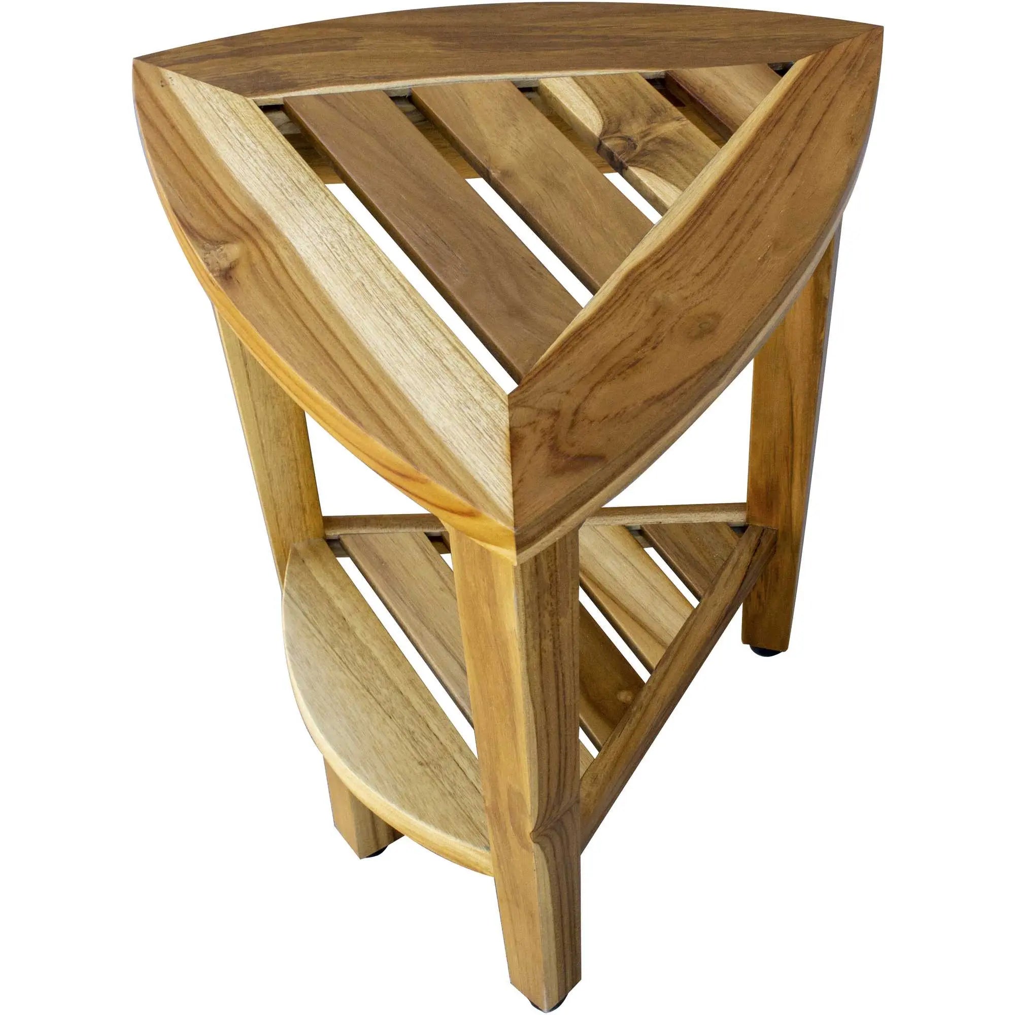 Compact Teak Corner Shower Or Outdoor Bench With Shelf In Natural Finish Homeroots Bed & Bath