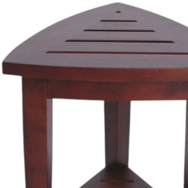 Compact Teak Corner Shower  Outdoor Bench With Shelf In Brown Finish Homeroots Bed & Bath
