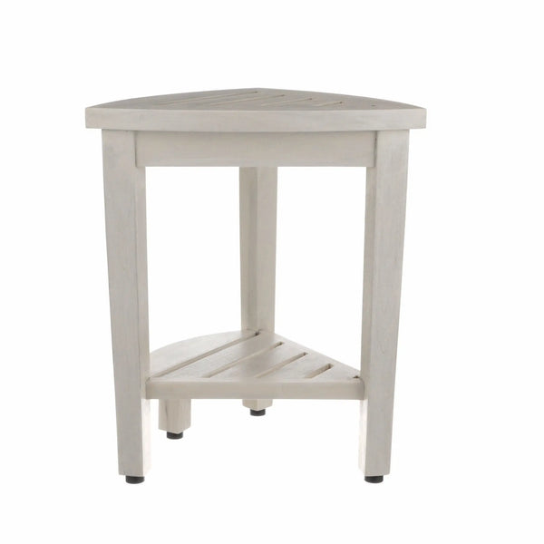 Compact Teak Corner Shower Stool With Shelf In Whitewash Finish Homeroots Bed & Bath