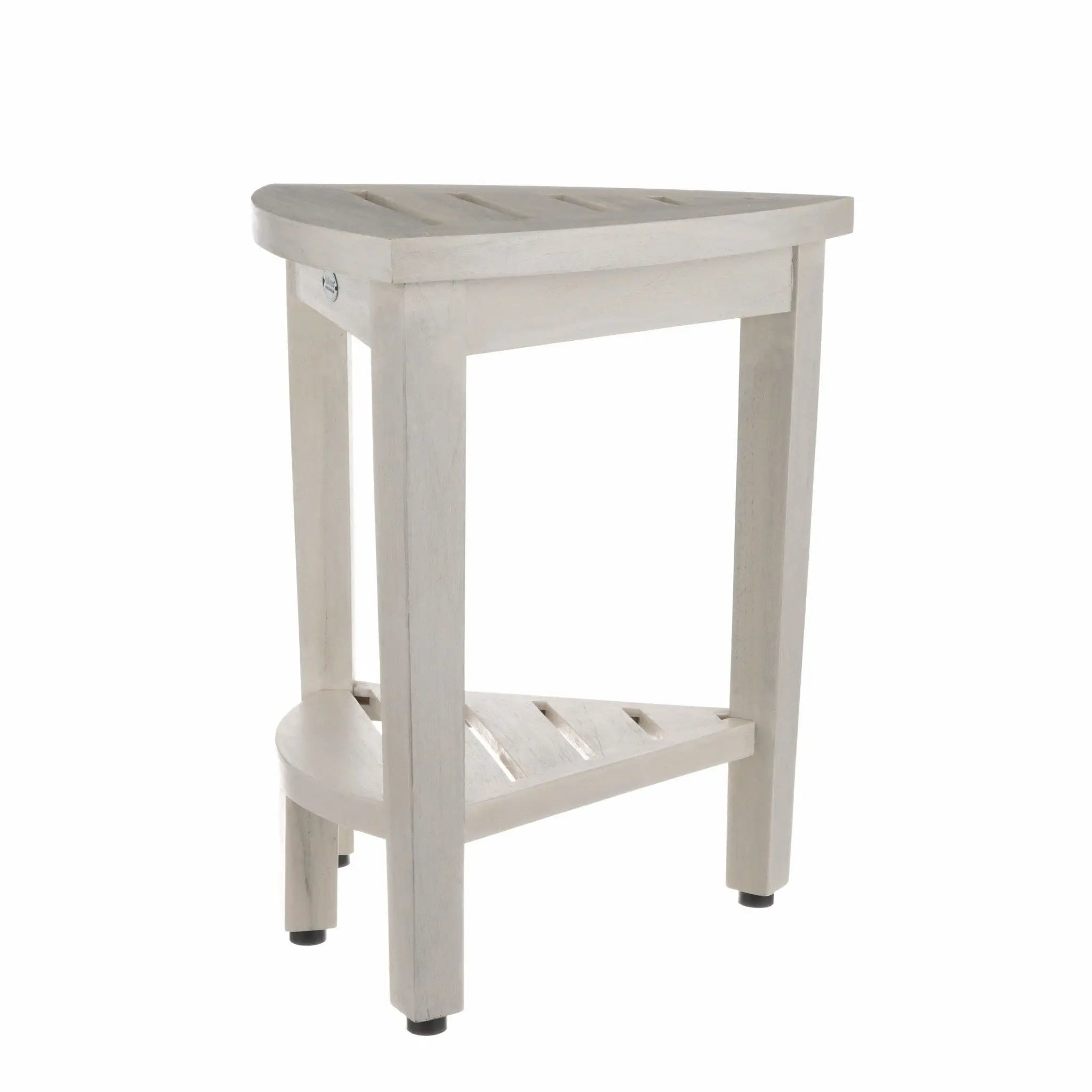 Compact Teak Corner Shower Stool With Shelf In Whitewash Finish Homeroots Bed & Bath