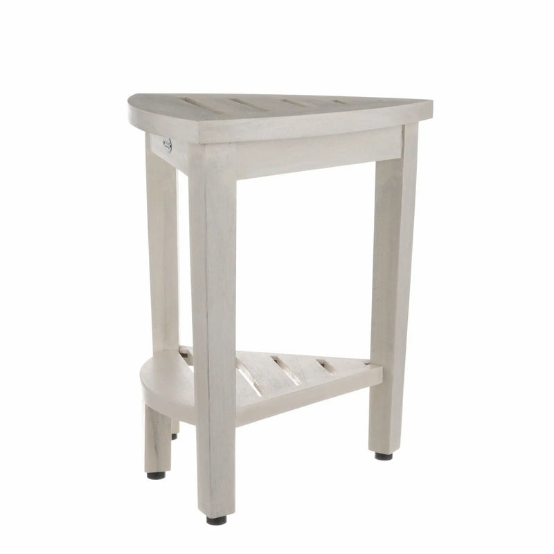 Compact Teak Corner Shower Stool With Shelf In Whitewash Finish Homeroots Bed & Bath