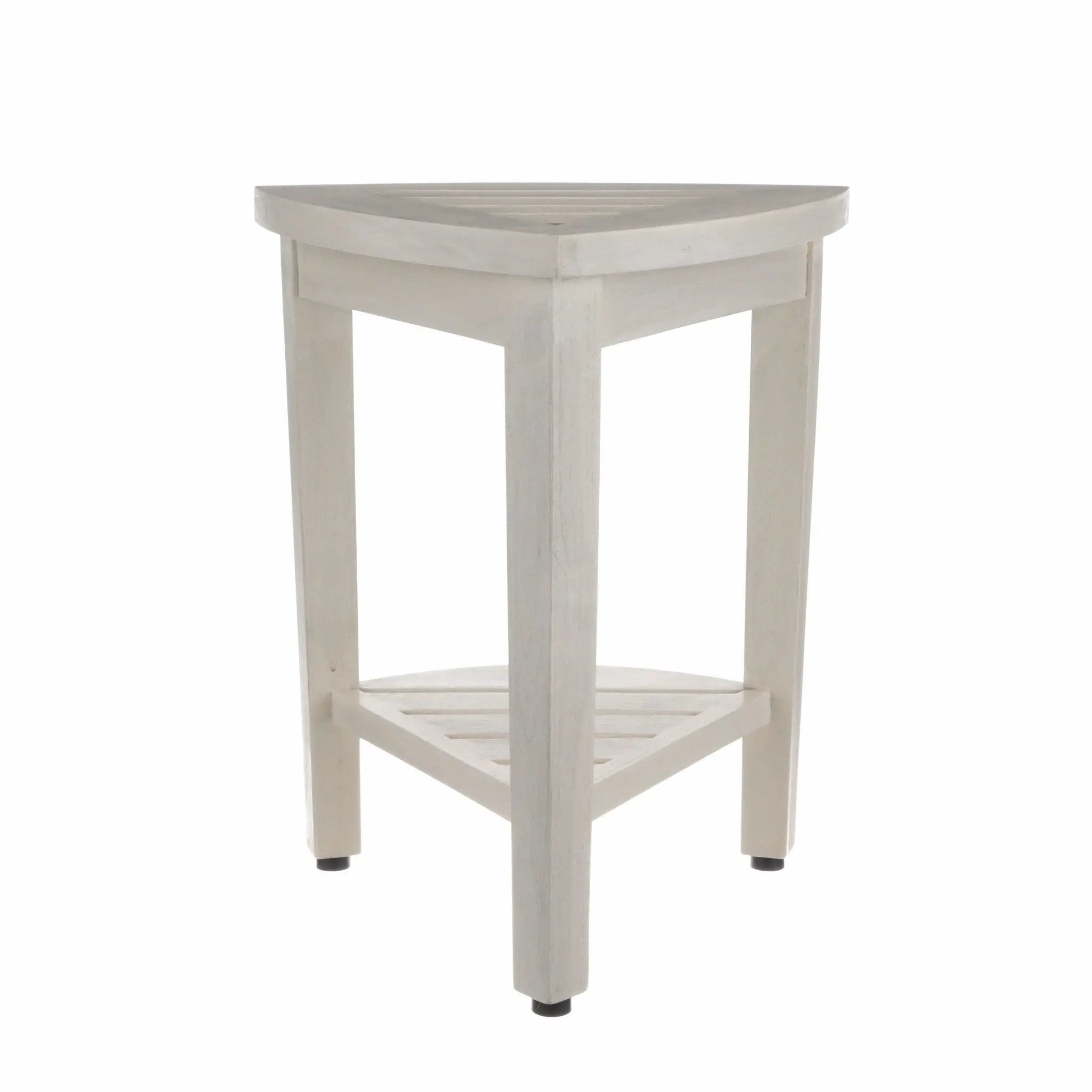 Compact Teak Corner Shower Stool With Shelf In Whitewash Finish Homeroots Bed & Bath
