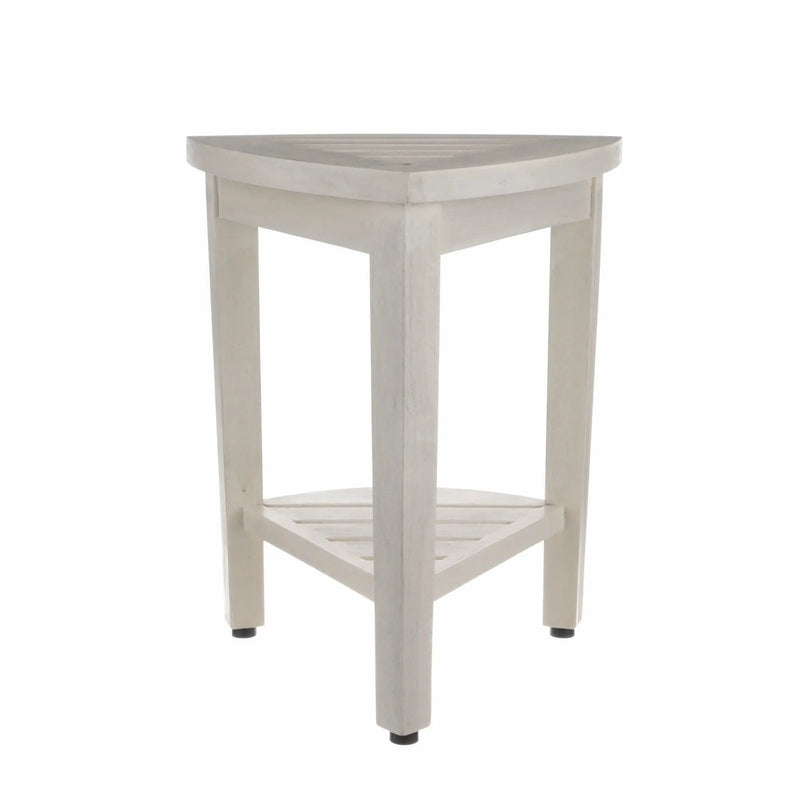 Compact Teak Corner Shower Stool With Shelf In Whitewash Finish Homeroots Bed & Bath