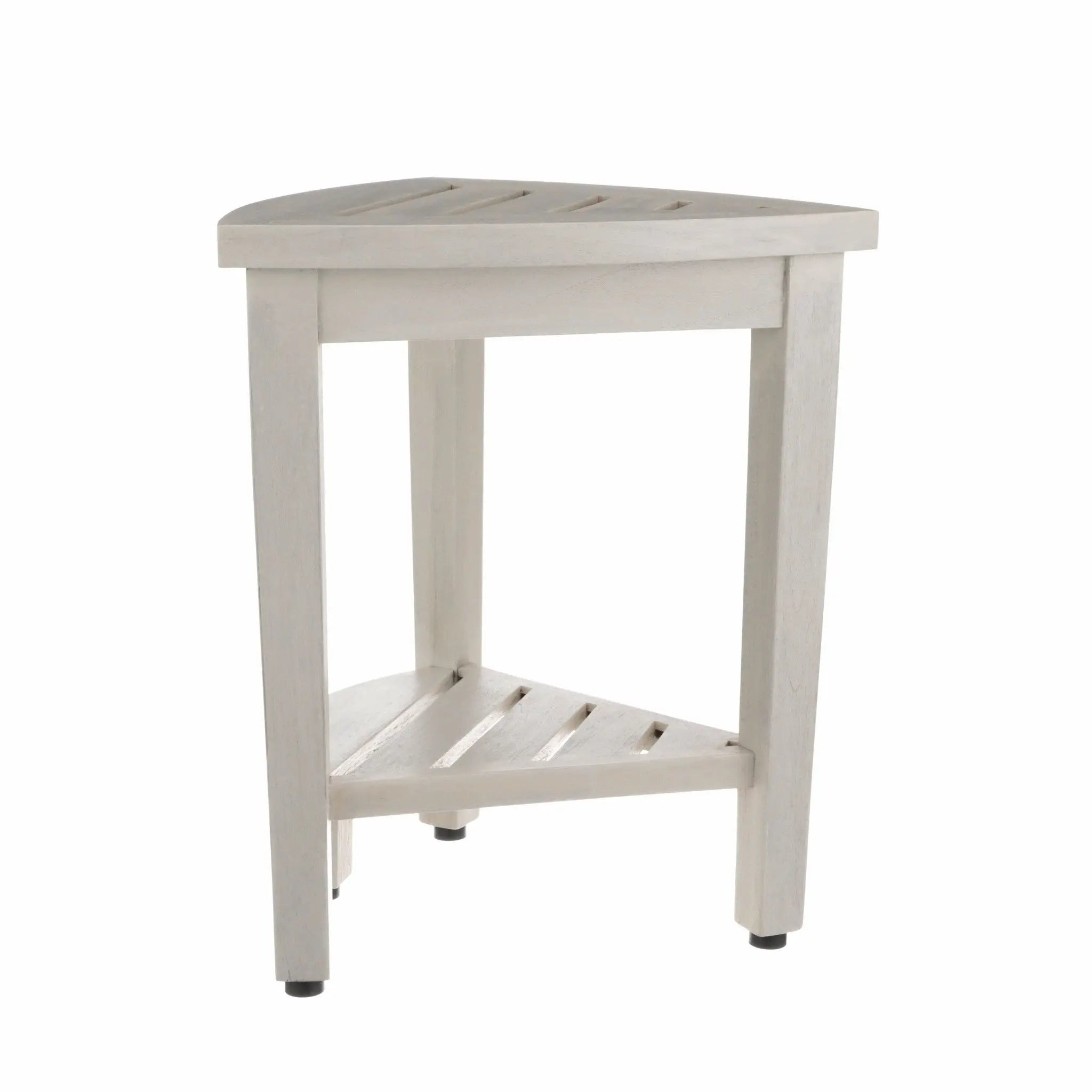 Compact Teak Corner Shower Stool With Shelf In Whitewash Finish Homeroots Bed & Bath