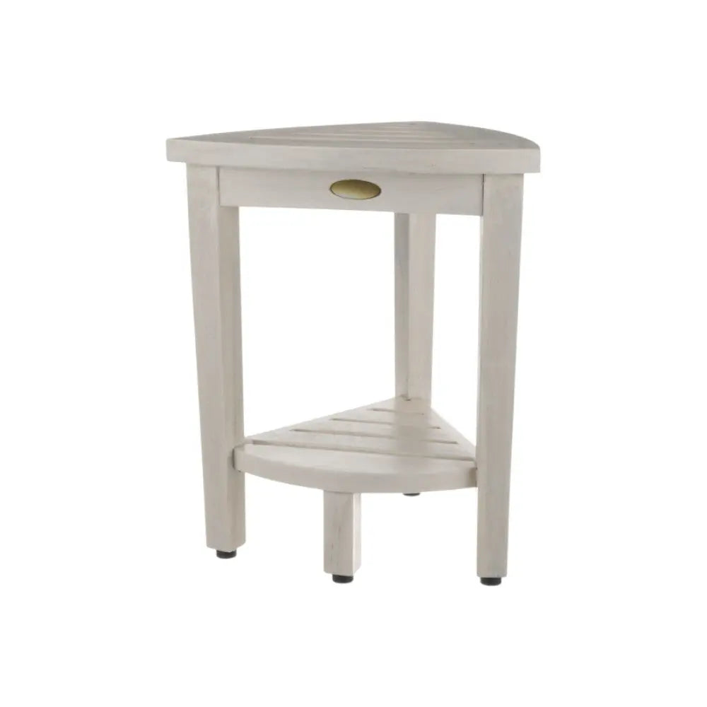 Compact Teak Corner Shower Stool With Shelf In Whitewash Finish Homeroots Bed & Bath