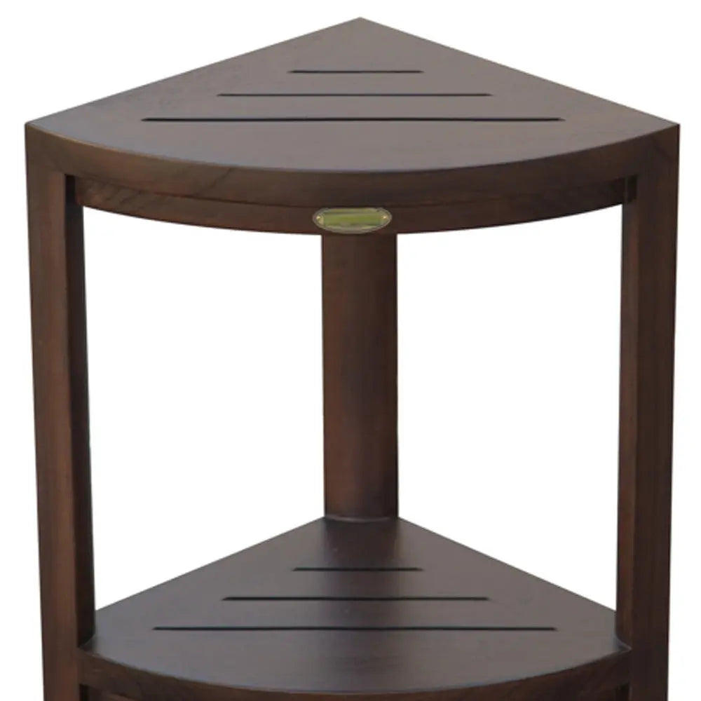 Compact Triangular Teak Shower Outdoor Bench With Shelf In Brown Finish Homeroots Bed & Bath