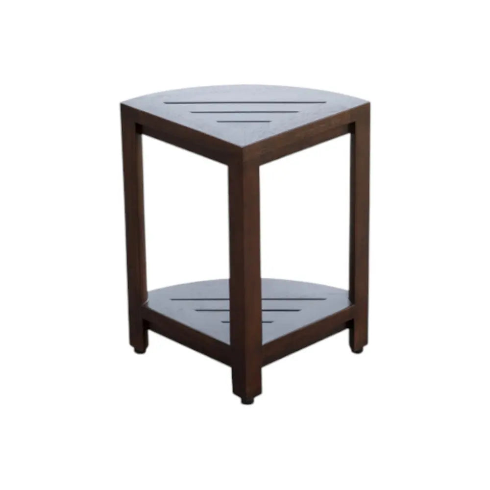 Compact Triangular Teak Shower Outdoor Bench With Shelf In Brown Finish Homeroots Bed & Bath