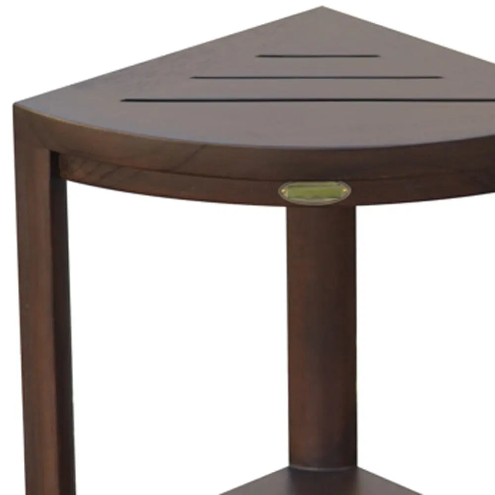 Compact Triangular Teak Shower Outdoor Bench With Shelf In Brown Finish Homeroots Bed & Bath