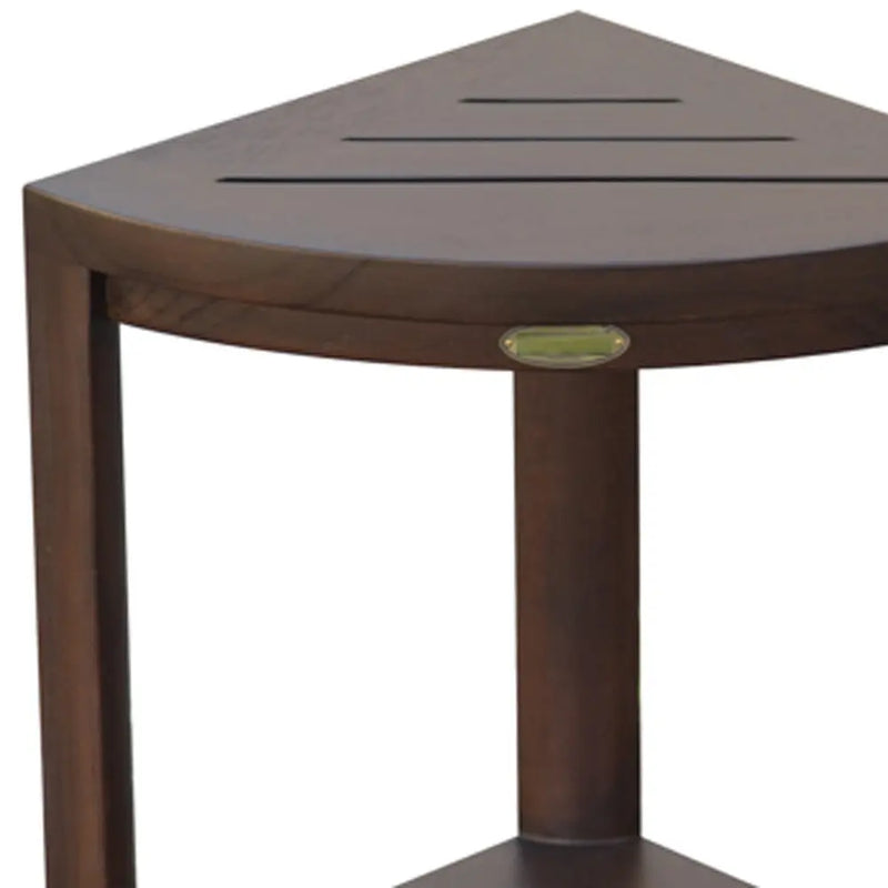 Compact Triangular Teak Shower Outdoor Bench With Shelf In Brown Finish Homeroots Bed & Bath