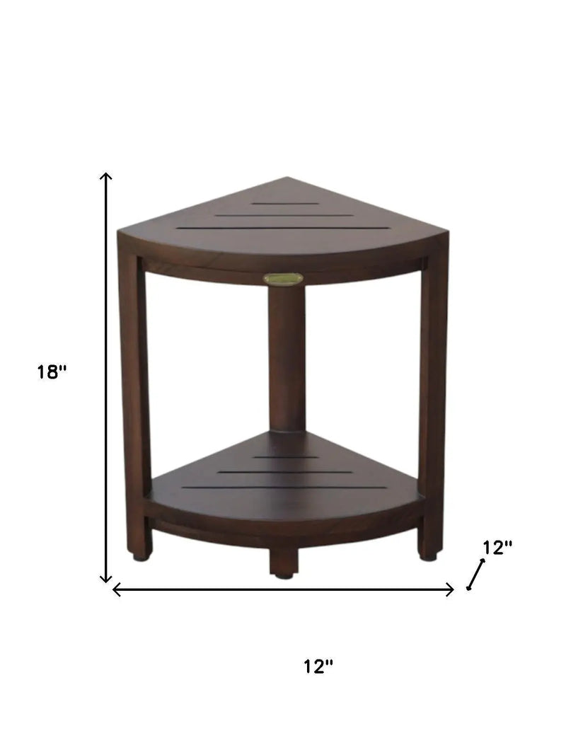 Compact Triangular Teak Shower Outdoor Bench With Shelf In Brown Finish Homeroots Bed & Bath