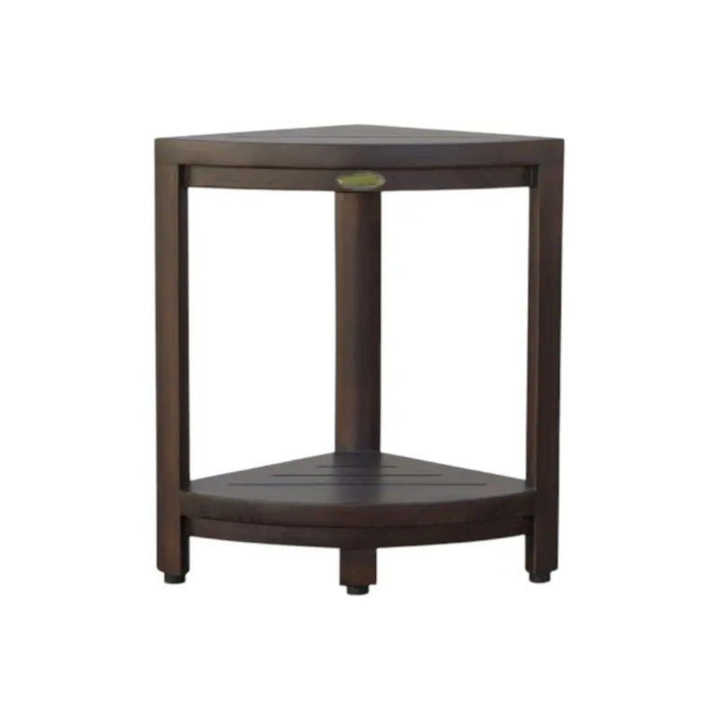 Compact Triangular Teak Shower Outdoor Bench With Shelf In Brown Finish Homeroots Bed & Bath