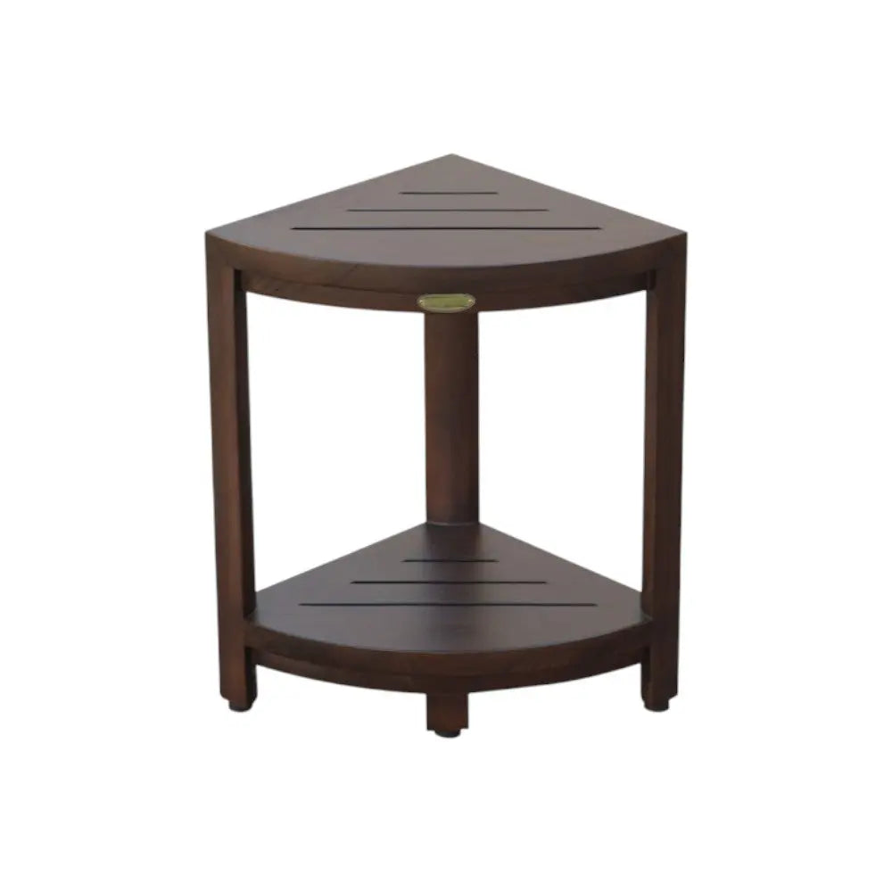 Compact Triangular Teak Shower Outdoor Bench With Shelf In Brown Finish Homeroots Bed & Bath