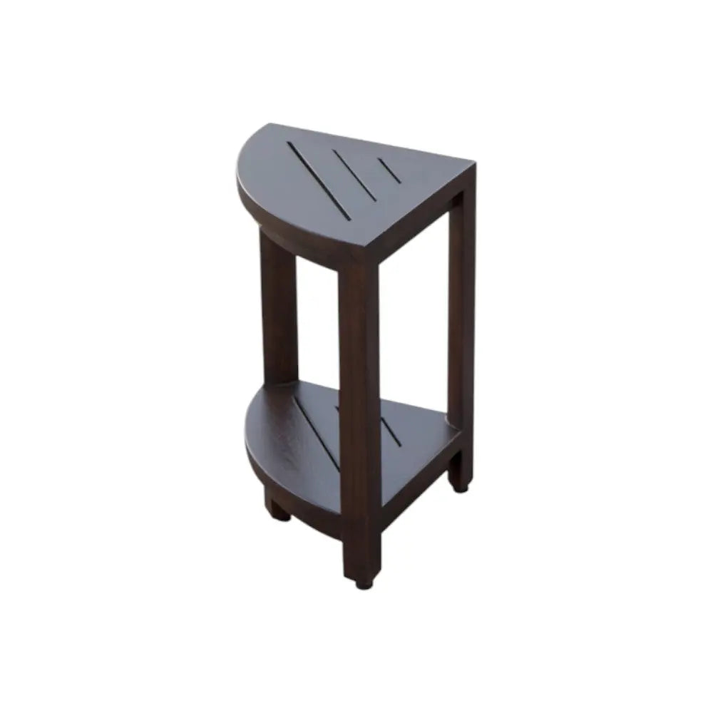 Compact Triangular Teak Shower Outdoor Bench With Shelf In Brown Finish Homeroots Bed & Bath