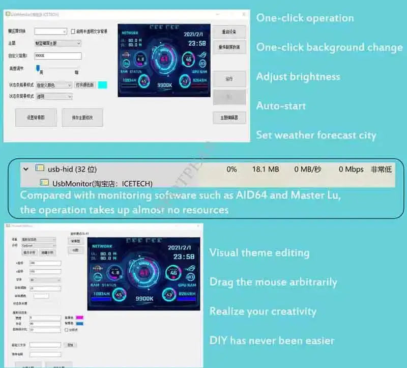 Computer Monitor 3.5inch LCD Display Screen PC CPU GPU RAM IPS Monitor USB Type C Secondary Screen GreatEagleInc