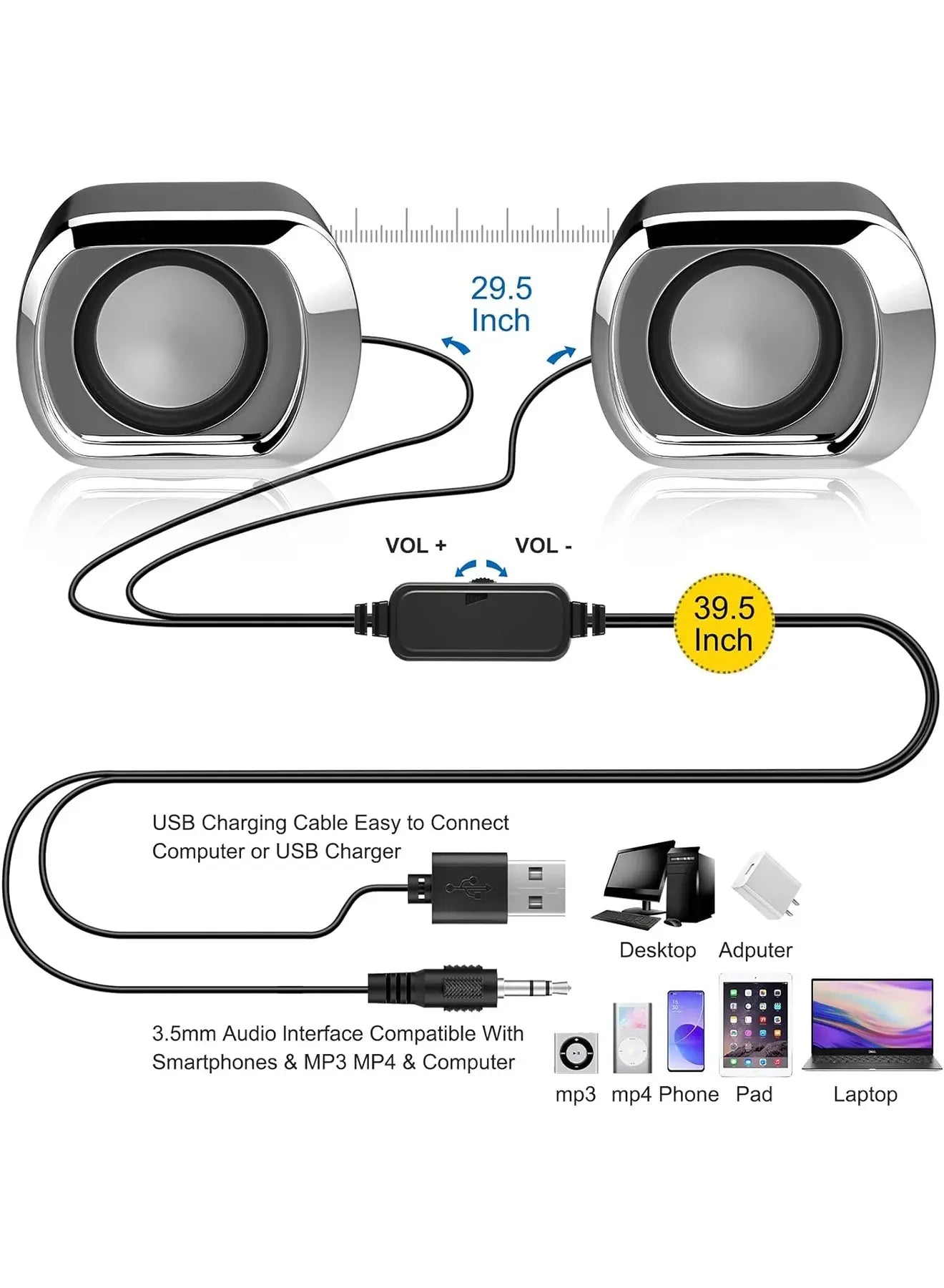 Computer Speaker - Compact and Delicate Laptop Speakers with Volume Control and 3.5 Mm Audio Plug, USB-Powered Desktop Speaker GreatEagleInc