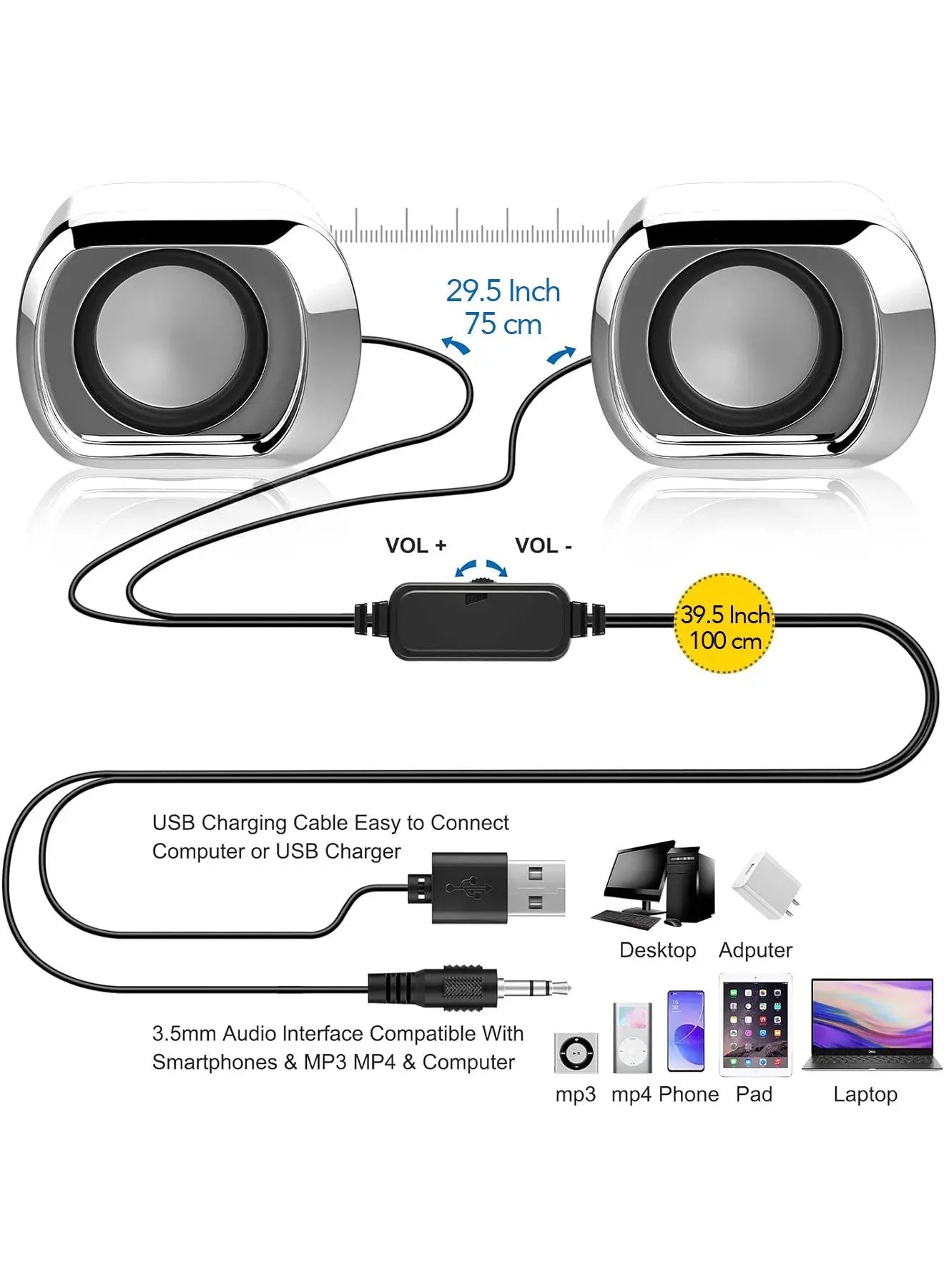 Computer Speaker - Compact and Delicate Laptop Speakers with Volume Control and 3.5 Mm Audio Plug, USB-Powered Desktop Speaker GreatEagleInc