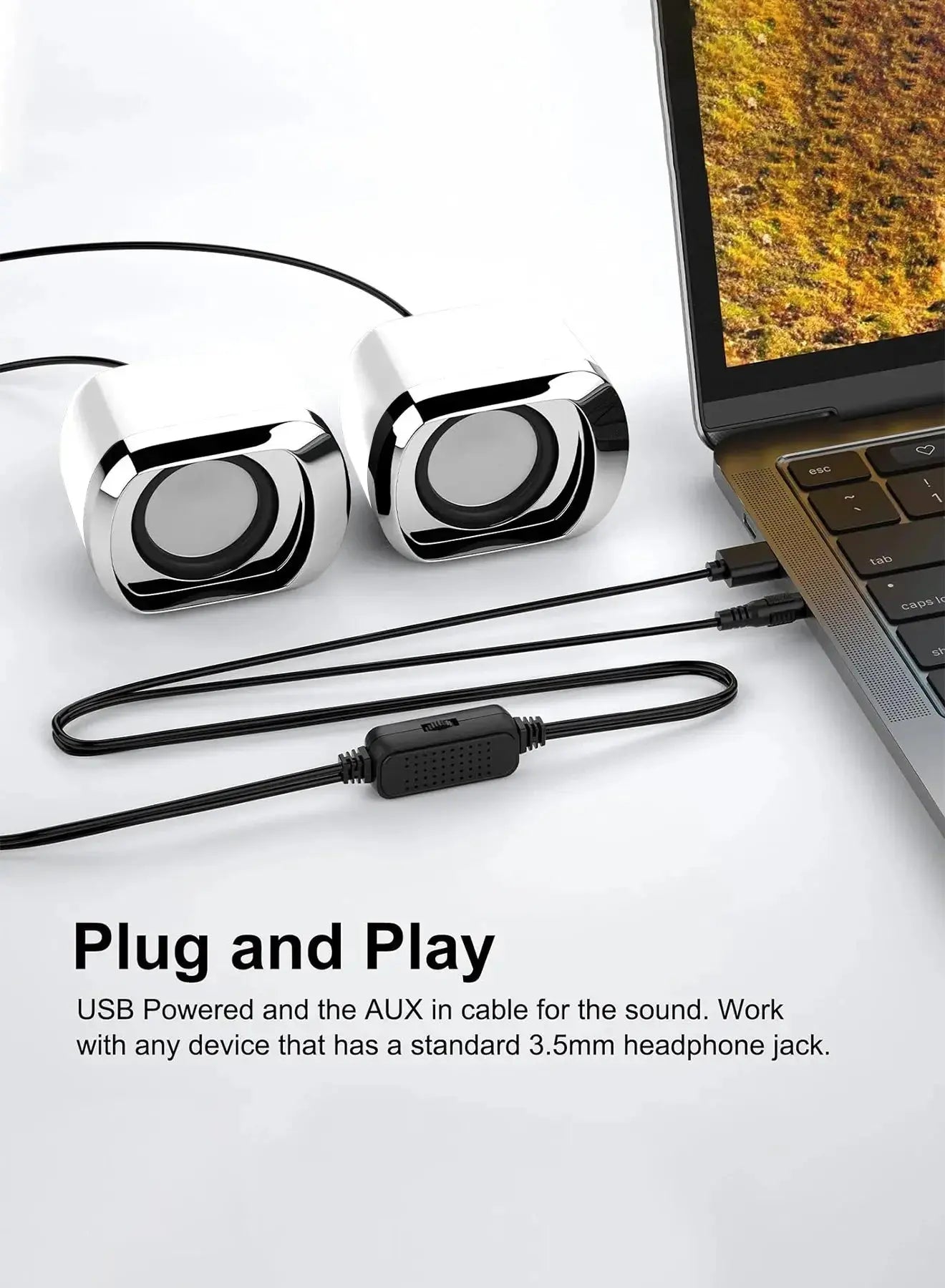 Computer Speaker - Compact and Delicate Laptop Speakers with Volume Control and 3.5 Mm Audio Plug, USB-Powered Desktop Speaker GreatEagleInc