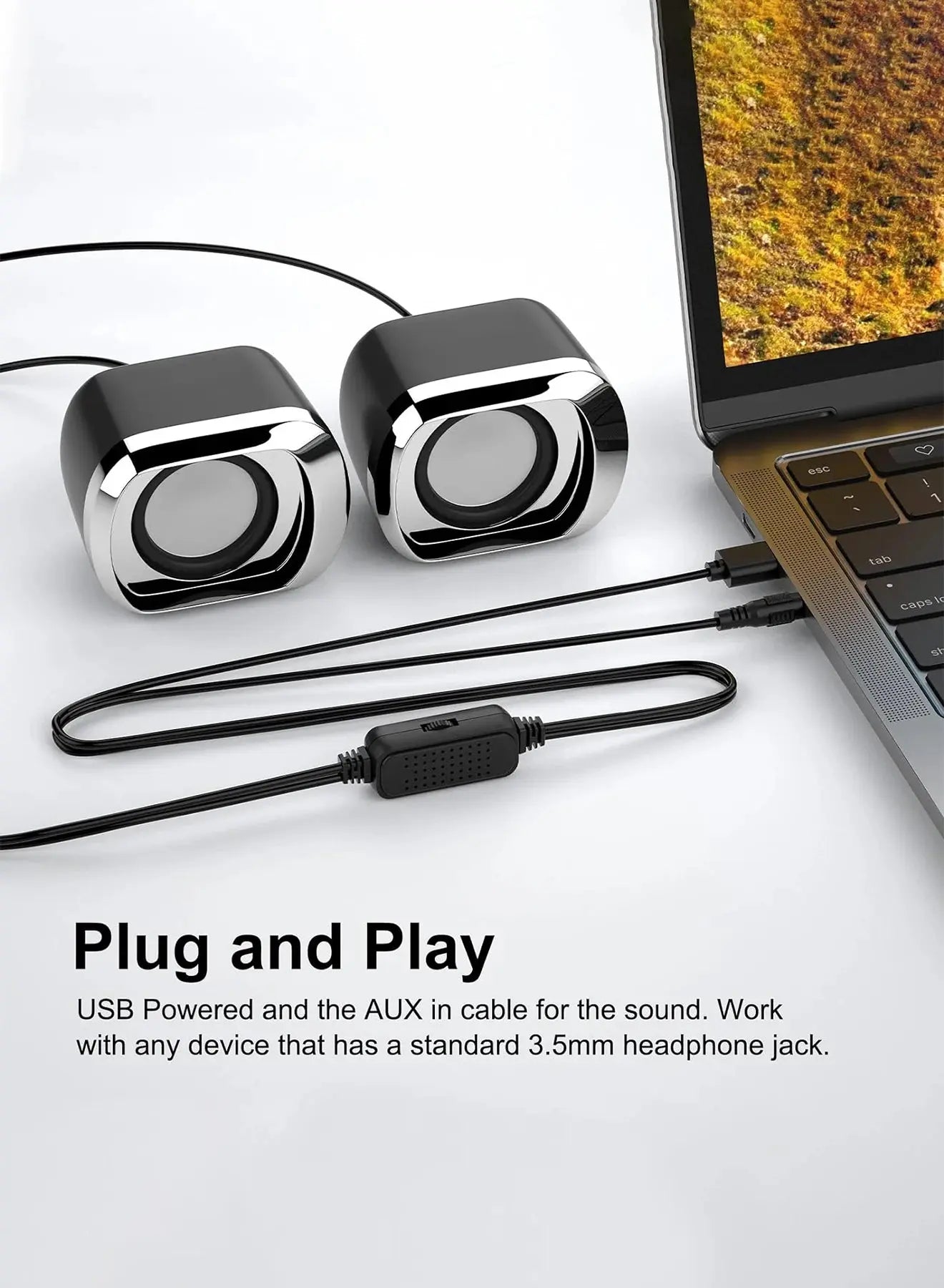 Computer Speaker - Compact and Delicate Laptop Speakers with Volume Control and 3.5 Mm Audio Plug, USB-Powered Desktop Speaker GreatEagleInc