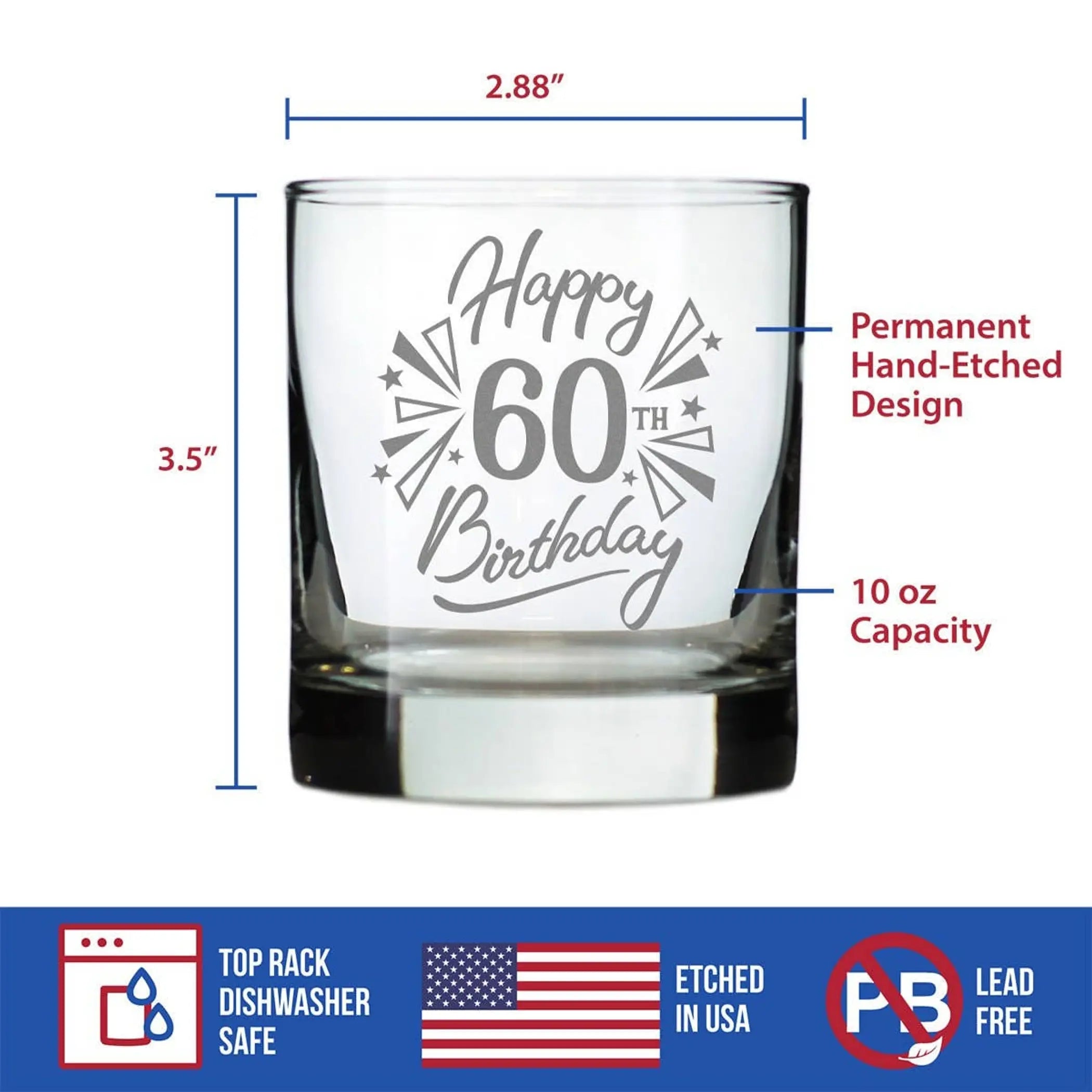 Confetti Birthday 60 Whiskey Rocks Glass 60th Birthday Gifts Bevvee