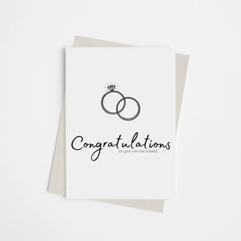 Congrats on Your New Tax Breaks - Engagement Greeting Card Black Cat Bazaar