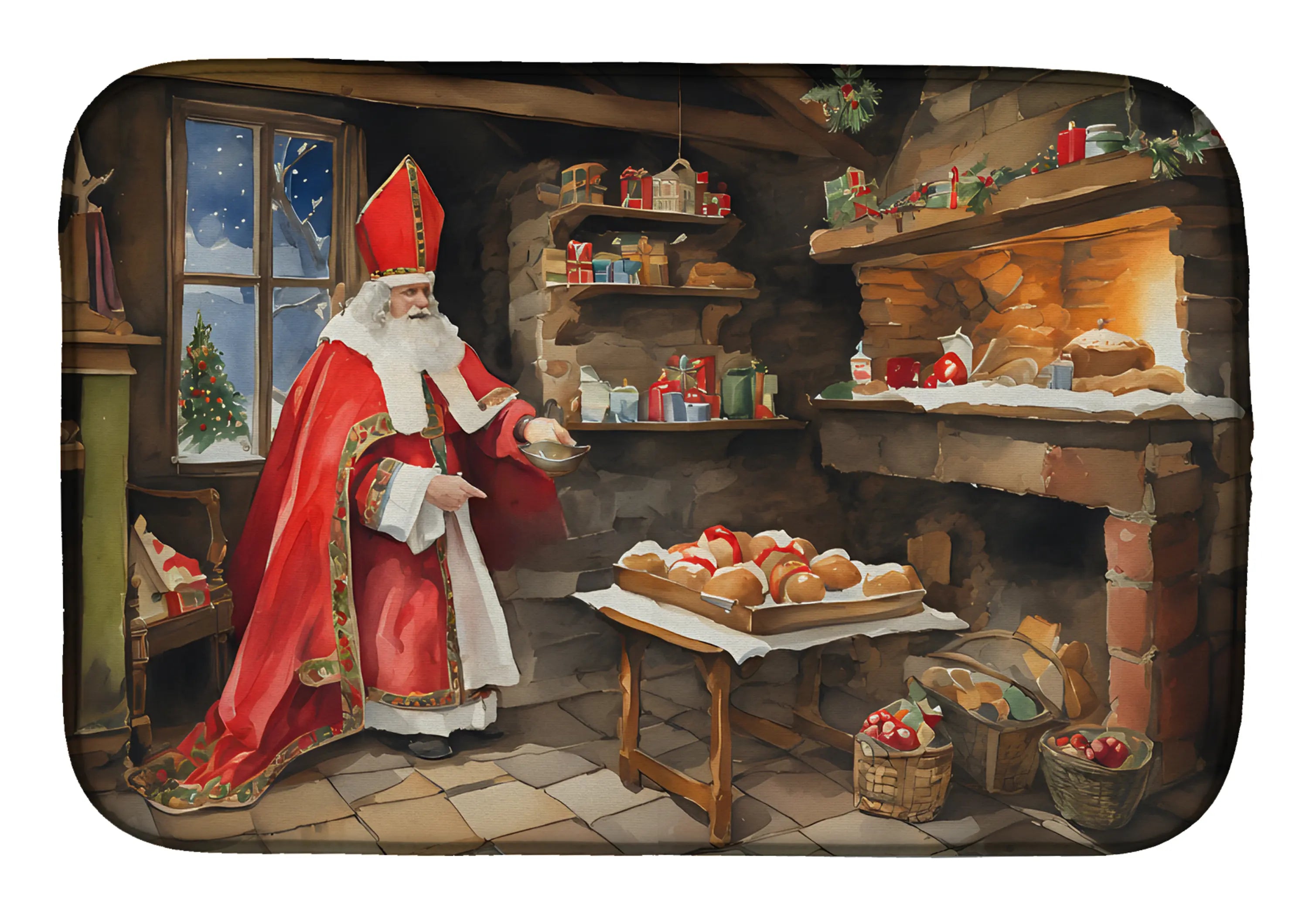 Cookies with Santa Claus Sinterklaas Dish Drying Mat Caroline's Treasures