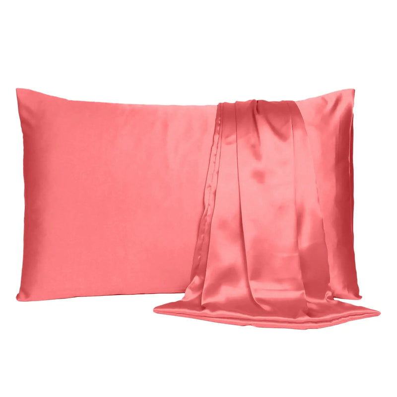 Coral Dreamy Set Of 2 Silky Satin Standard Pillowcases Homeroots Bed & Bath