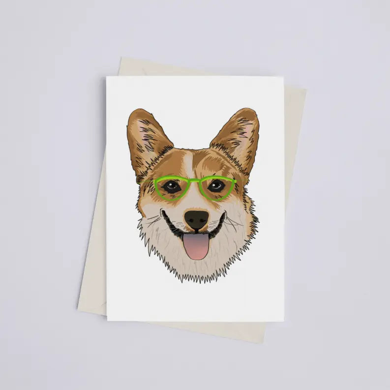 Corgi with Glasses - Greeting Card Black Cat Bazaar