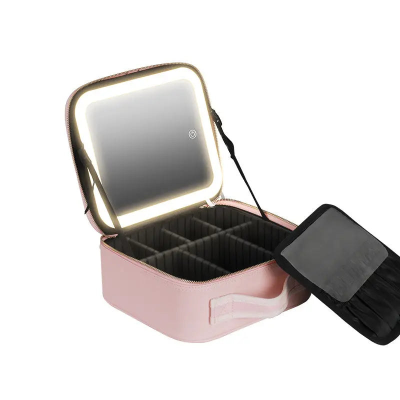 Cosmetic Bag with mirror with light large capacity makeup cosmetic storage bag portable travel removable partition bag GreatEagleInc