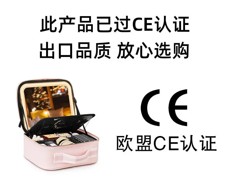 Cosmetic Bag with mirror with light large capacity makeup cosmetic storage bag portable travel removable partition bag GreatEagleInc