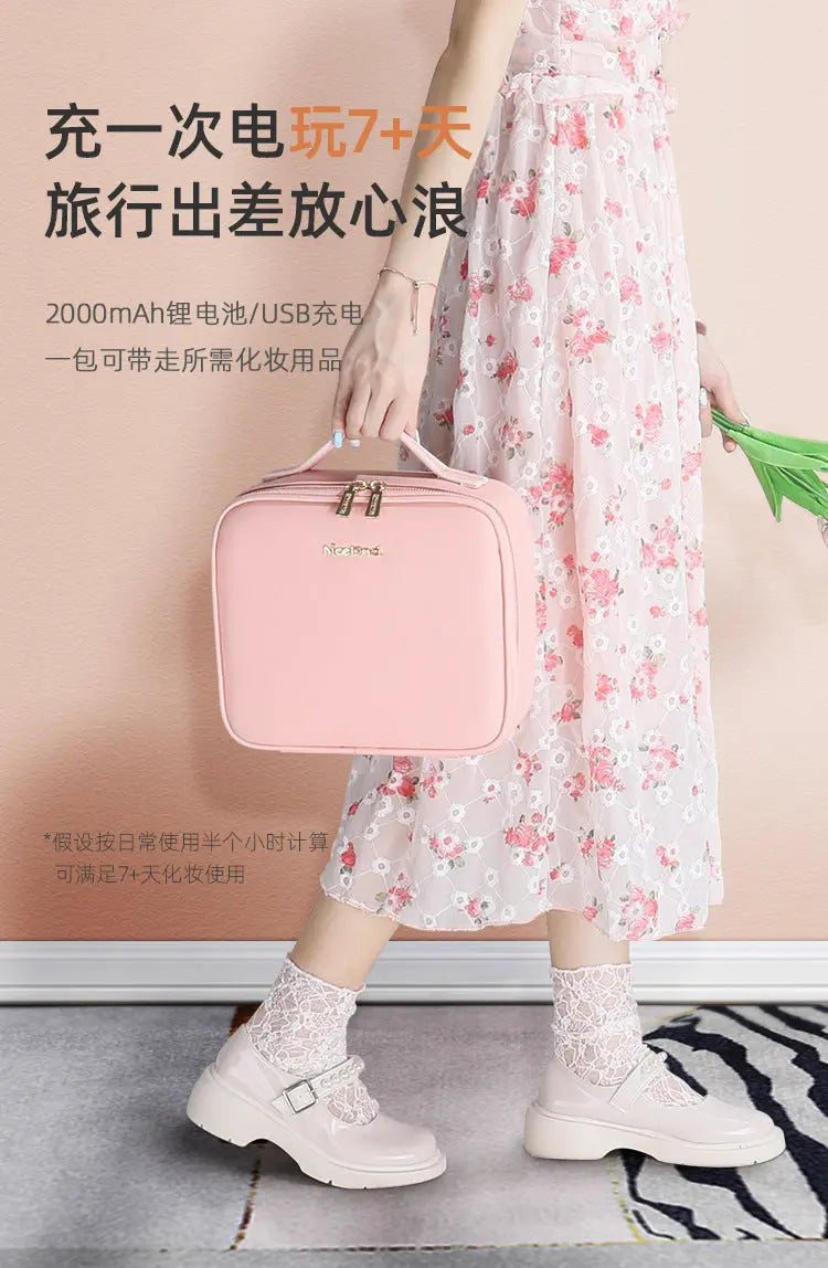 Cosmetic Bag with mirror with light large capacity makeup cosmetic storage bag portable travel removable partition bag GreatEagleInc