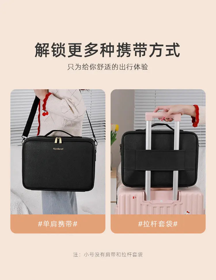 Cosmetic Bag with mirror with light large capacity makeup cosmetic storage bag portable travel removable partition bag GreatEagleInc