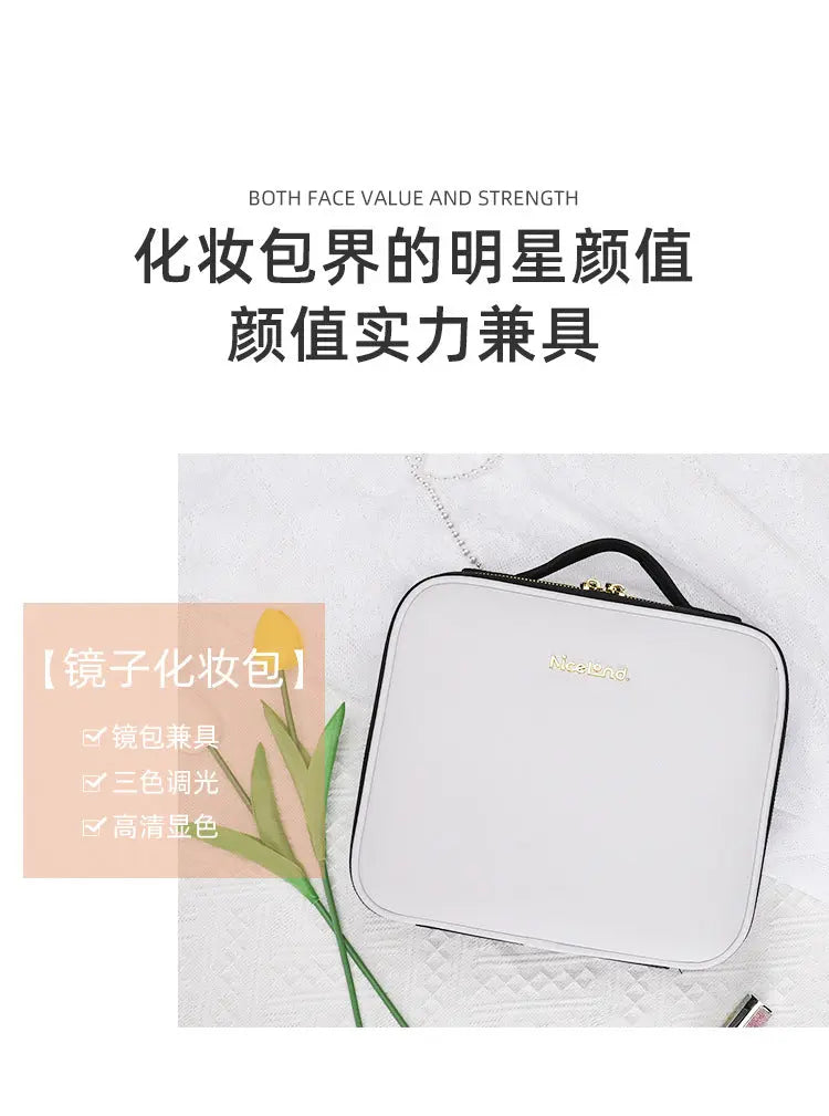 Cosmetic Bag with mirror with light large capacity makeup cosmetic storage bag portable travel removable partition bag GreatEagleInc