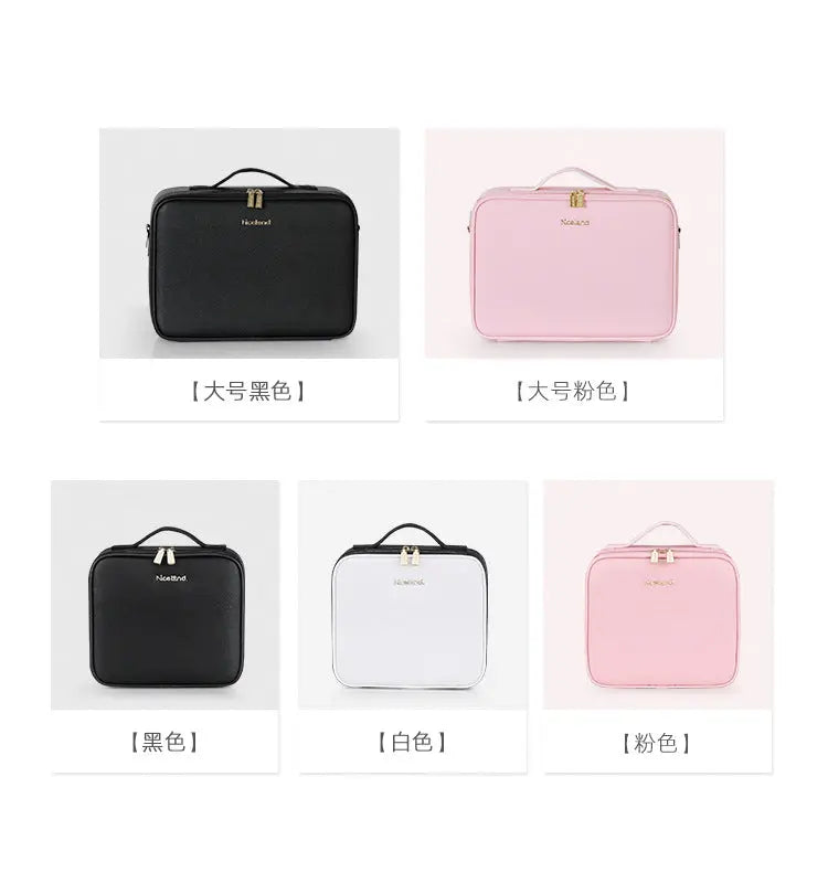 Cosmetic Bag with mirror with light large capacity makeup cosmetic storage bag portable travel removable partition bag GreatEagleInc