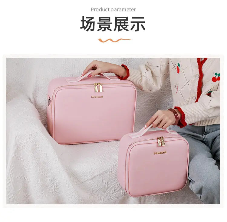 Cosmetic Bag with mirror with light large capacity makeup cosmetic storage bag portable travel removable partition bag GreatEagleInc