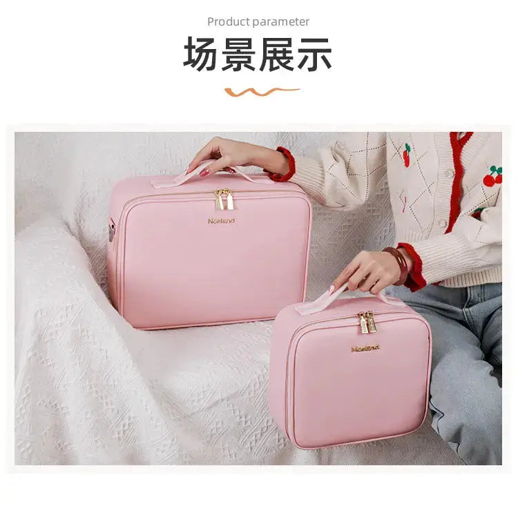 Cosmetic Bag with mirror with light large capacity makeup cosmetic storage bag portable travel removable partition bag GreatEagleInc