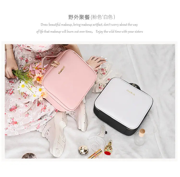 Cosmetic Bag with mirror with light large capacity makeup cosmetic storage bag portable travel removable partition bag GreatEagleInc