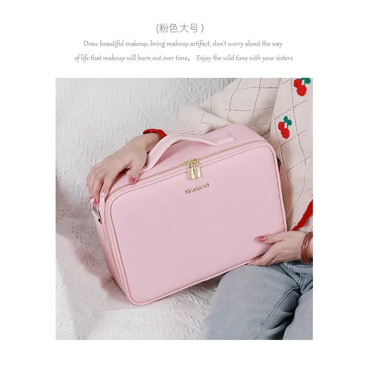 Cosmetic Bag with mirror with light large capacity makeup cosmetic storage bag portable travel removable partition bag GreatEagleInc